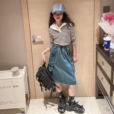 skirt girls pocket denim stylish plain CHN 118 - rok anak perempuan (ONLY 1PCS)